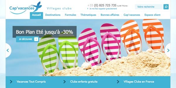 Le site internet Cap Vacances