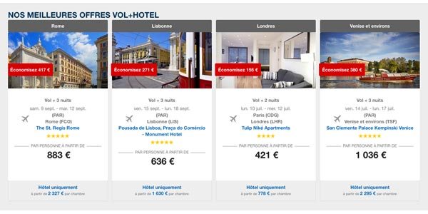Promos vols + hôtels sur eBookers