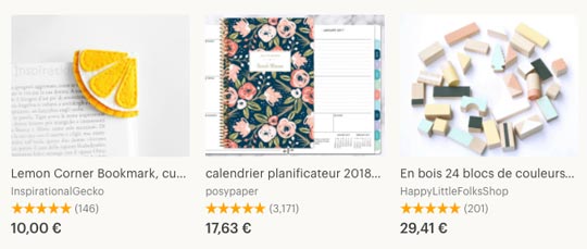 Exemples produits vendus sur Etsy