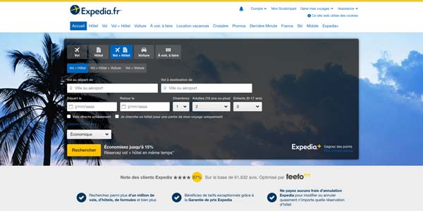 Page d'accueil d'Expedia.fr