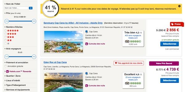 Choisir une offre sur Hotels.com