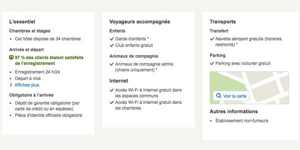 Services et informations sur les hôtels