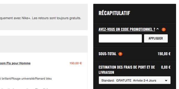 Où recopier son code promotionnel Nike