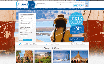 Le site Vacances Transat